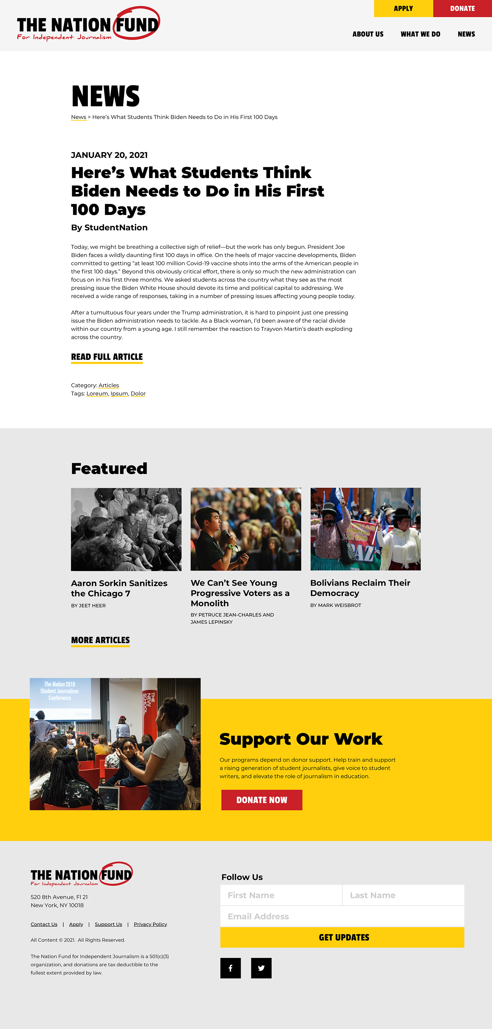 The Nation Fund website example article page.