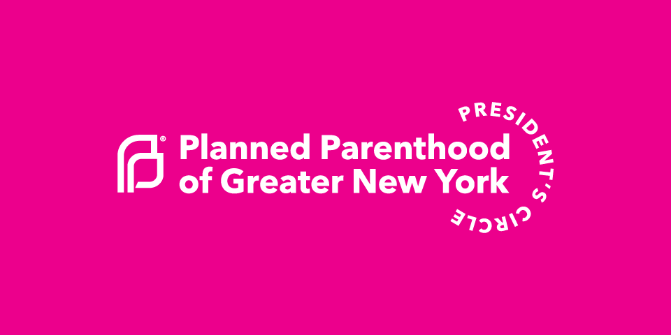 Planned Parenthood of Greater New York's President's Circle logo in 'white on an 'action pink' background.