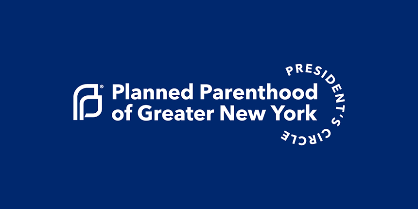 Planned Parenthood of Greater New York's President's Circle logo in 'white' on a 'care blue' background.