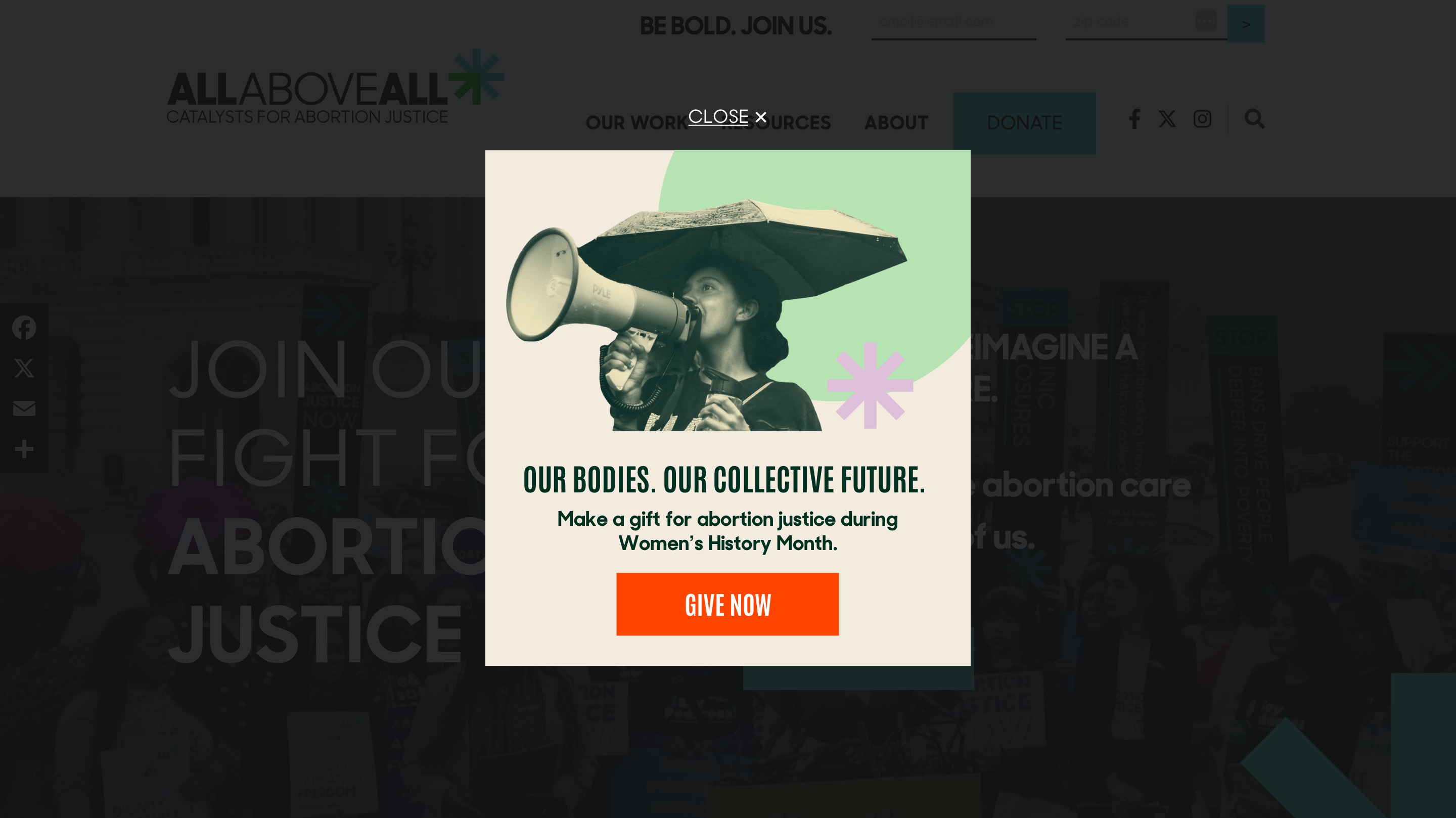 Modal on the All* Above All homepage.